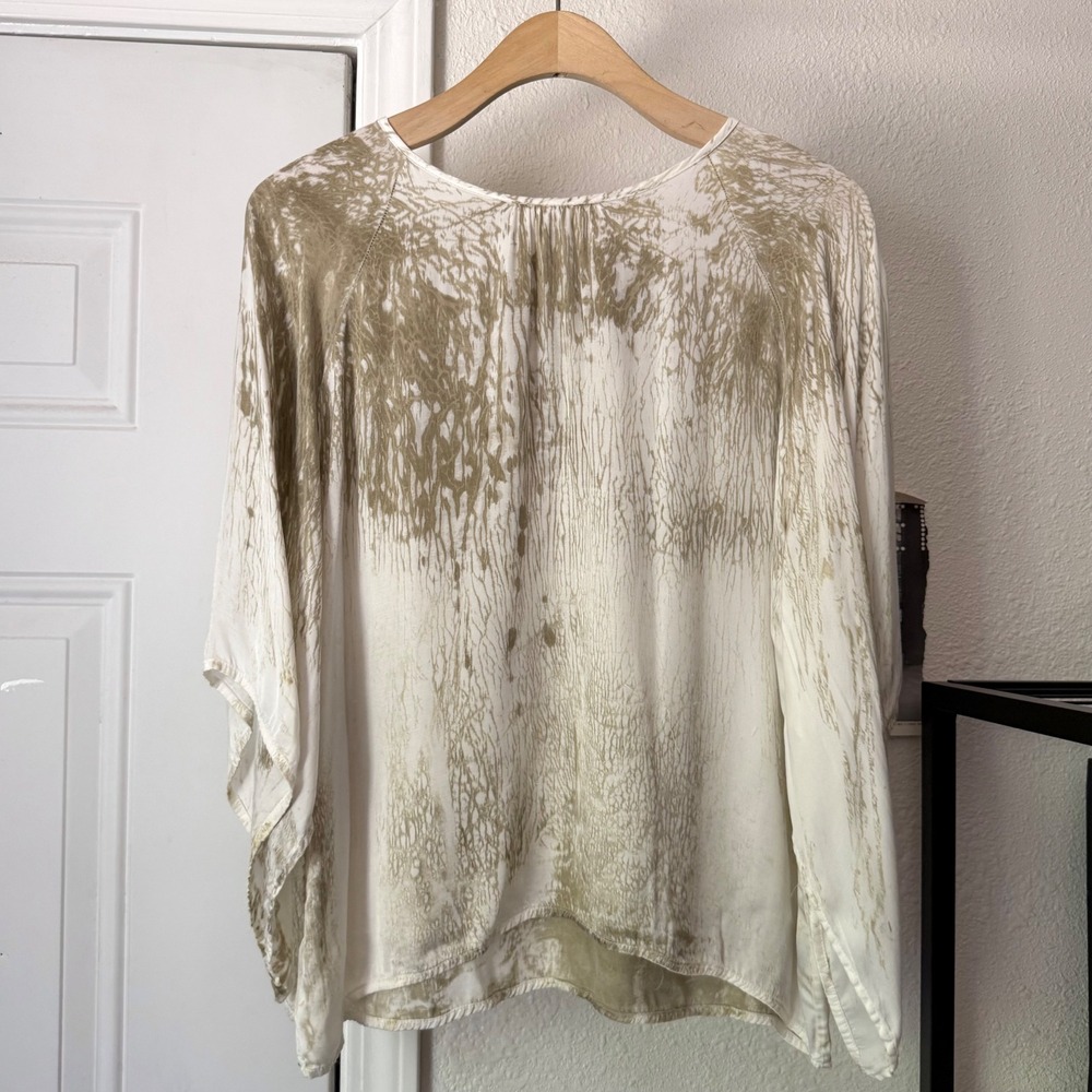 STARK x off white tan printed cotton flutter‎ short sleeve cropped blouse top